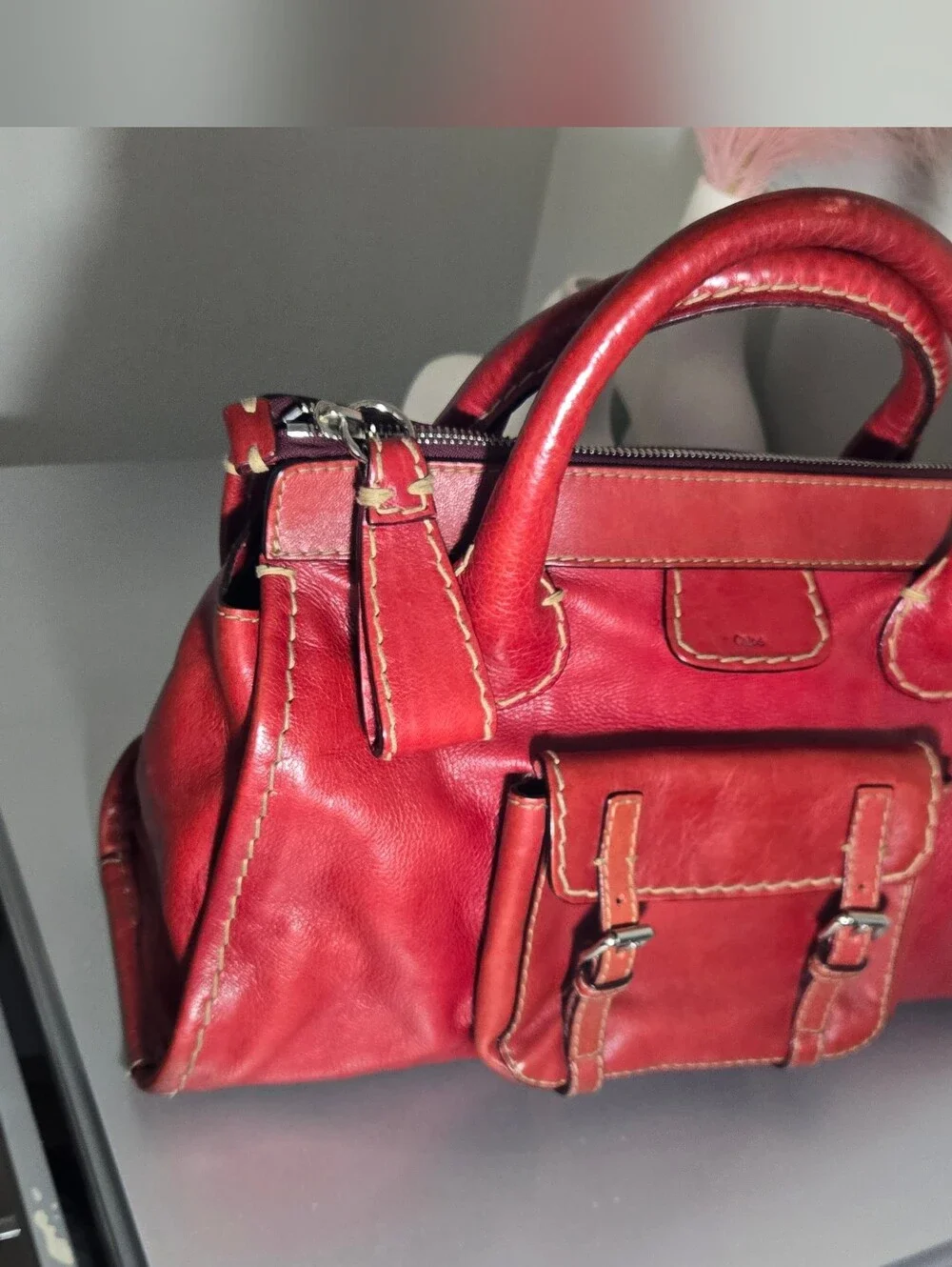 Vintage 2000s Chloé Red Leather Edith Satchel Handbag Y2K Made in Italy
